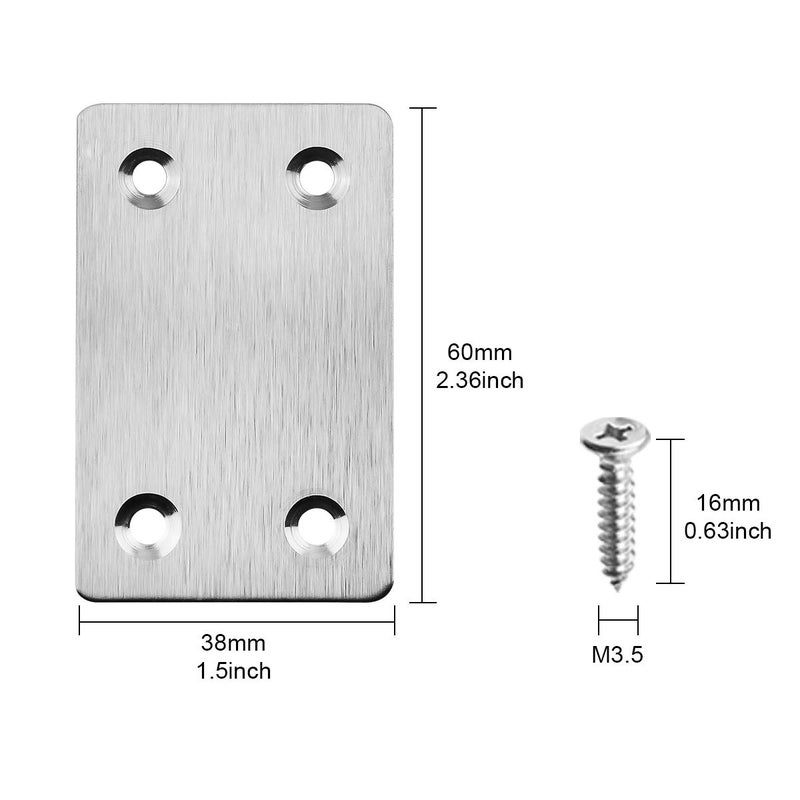 TOPPROS Pack of 20 Flat Metal Straight Brace Bracket 0.06inch Thickness Metal Flat Straight Mending Plates Fixing Corner Brace  2.4inch x 1.5 inch - Image 4
